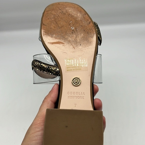 CECELIA - Danica Gold And Black Crystal Eyed Snake Slip On Sandals Size 7
